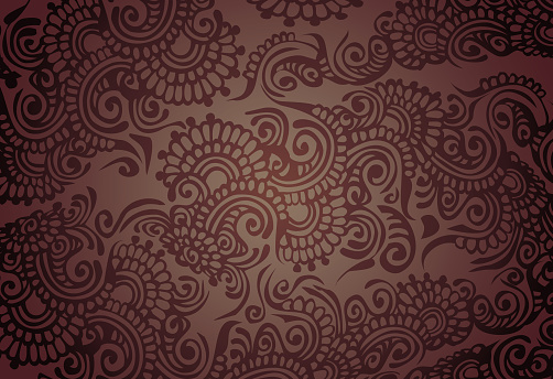 Dark brown ornate tribal seamless pattern with paisley elements, mehendi, oriental elements design template, Raster illustration