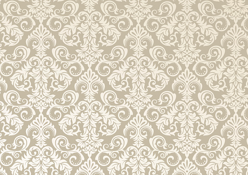 Beautiful damask pattern of brown and beige colors. Royal design with floral ornament.