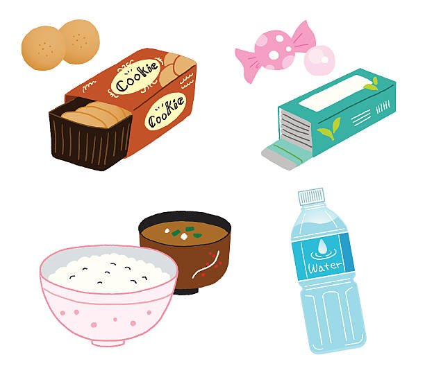 Food and drink Hand-Drawn.Vector illustration of meal, sweets, and drinking water. hard candy stock illustrations