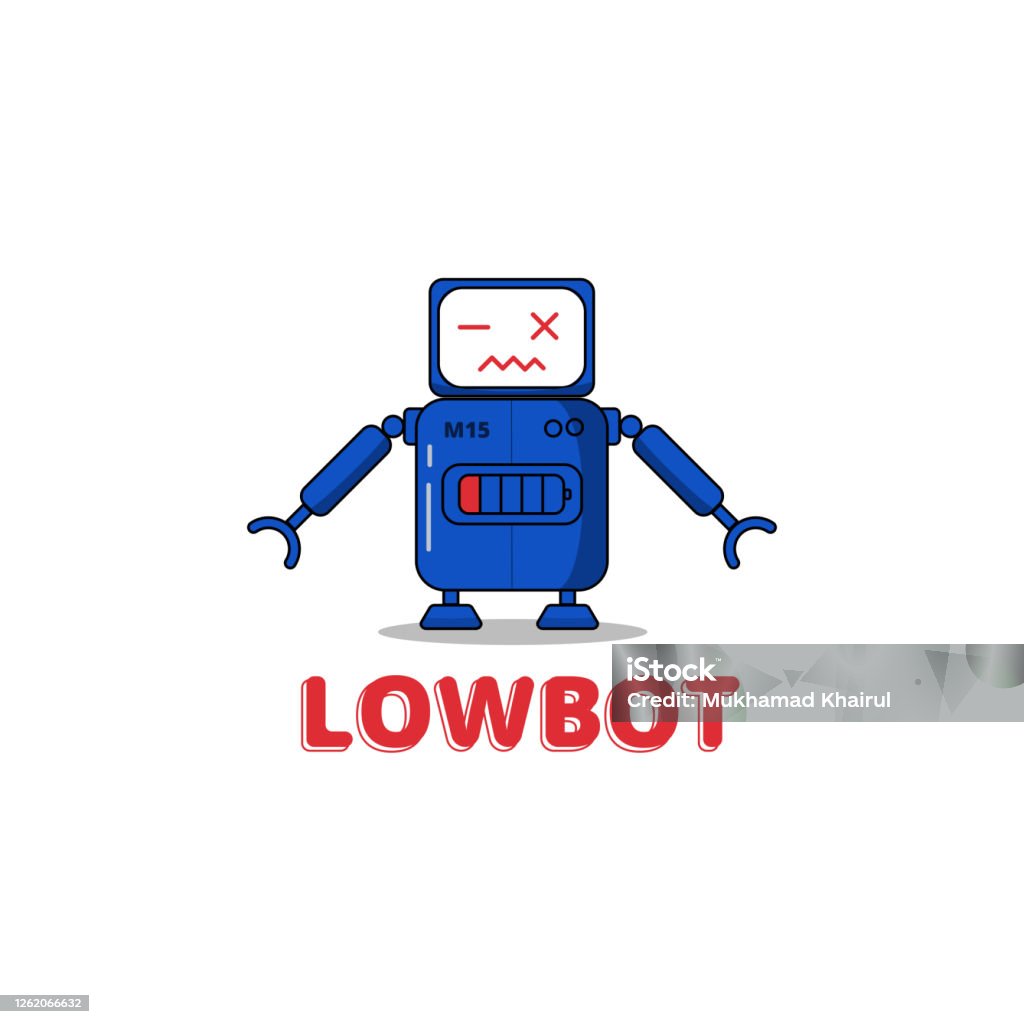 Low Bot Lowbot Character Robot With Low Battery Status Stock Illustration ...