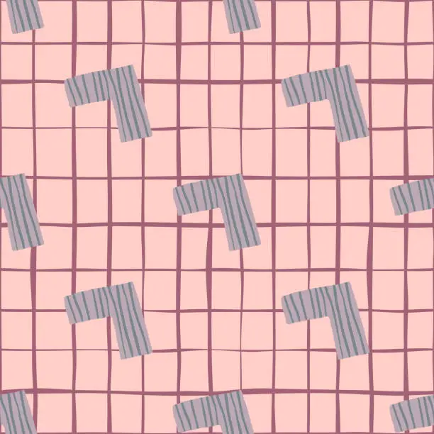 Vector illustration of Kids design pattern in scandinavian style. Blue dotted corners on chequered pink background.