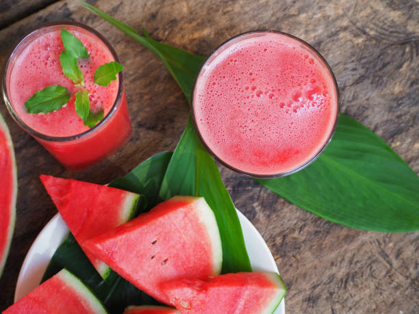 Watermelon Juice, watermelon smoothie on a wooden background drink for healthy