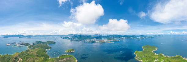 홍콩 남부 라마 섬의 놀라운 공중 전경 - lamma island 뉴스 사진 이미지