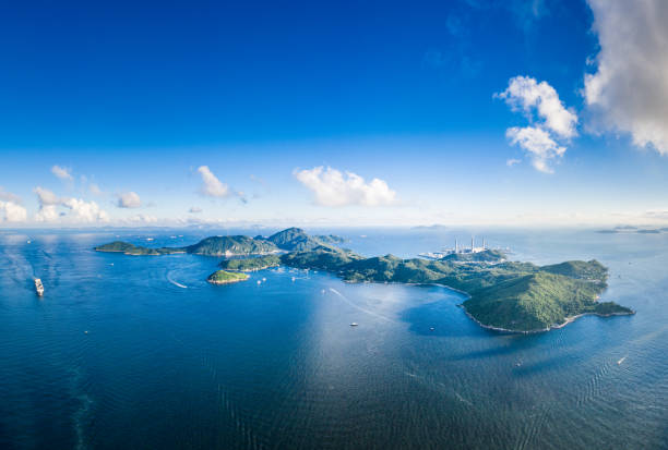 amazing aerial view of lamma island, south of hong kong - lamma island imagens e fotografias de stock