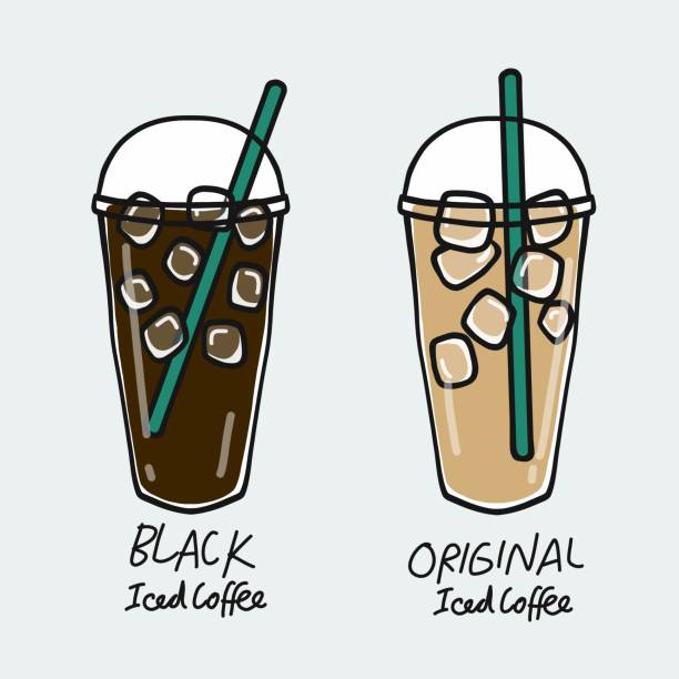 ilustrações de stock, clip art, desenhos animados e ícones de black iced coffee cup and original iced coffee cup cartoon vector illustration - latté cafe macchiato cappuccino cocoa