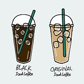 istock Black iced coffee cup and Original iced coffee cup cartoon vector illustration 1262120063