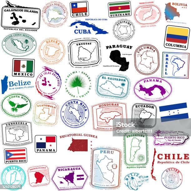 熱帶西班牙語旅遊郵票和其他一些向量圖形及更多哥斯達黎加圖片 - 哥斯達黎加, 護照印章, 阿根廷