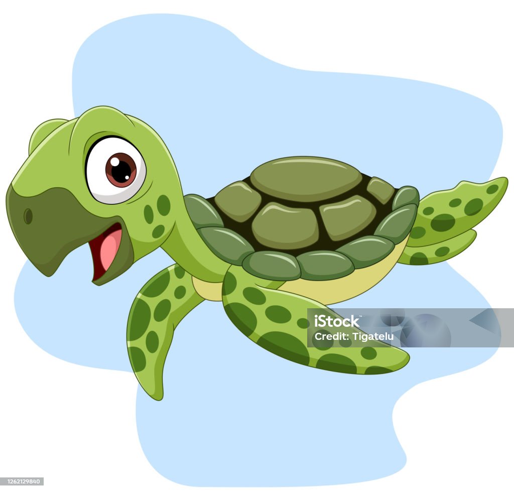 Cartoon Sea Turtle Swimming In The Ocean Stock Illustration - Download  Image Now - Sea Turtle, Cartoon, Turtle - iStock
