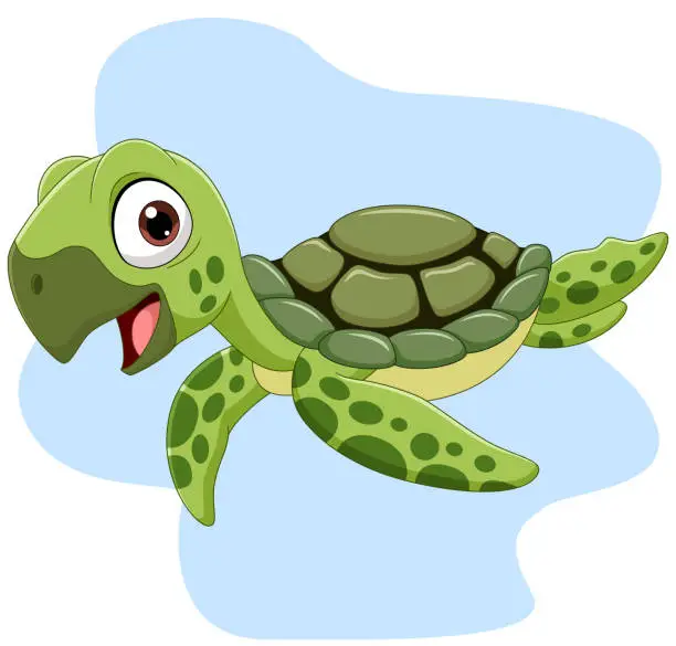 Vector illustration of Cartoon sea turtle swimming in the ocean