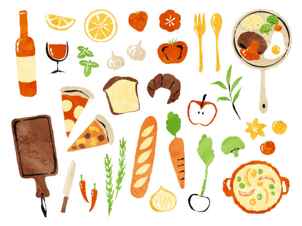 ilustracja gotowania i delikatesów - spoon vegetable fork plate stock illustrations
