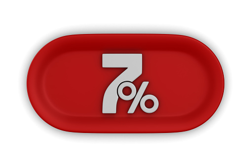 Button with seven percent on white background. Isolated 3D illustration