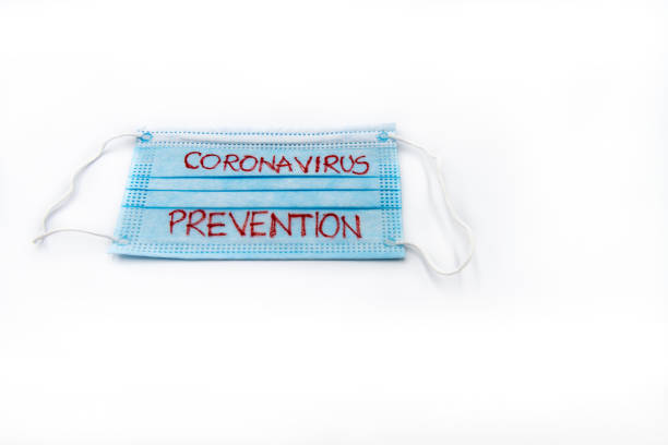 istock Single use medical face mask with handwritten message Coronavirus Prevention isolated over white background, coronavirus protection concept 1262152301
