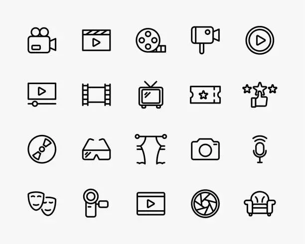 Vector illustration of cinema and movie icons set vector line style