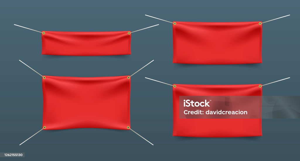 Banner Netal Rings Rope Textile Banner With Rope Isolated Elements On Black Background Stock ...