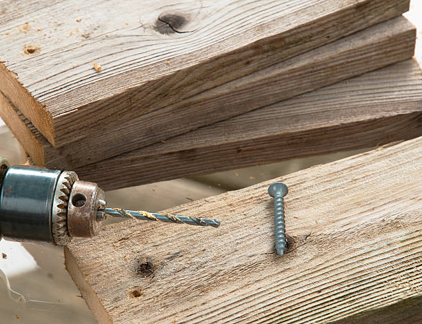 Drill,Wood, Screw stock photo