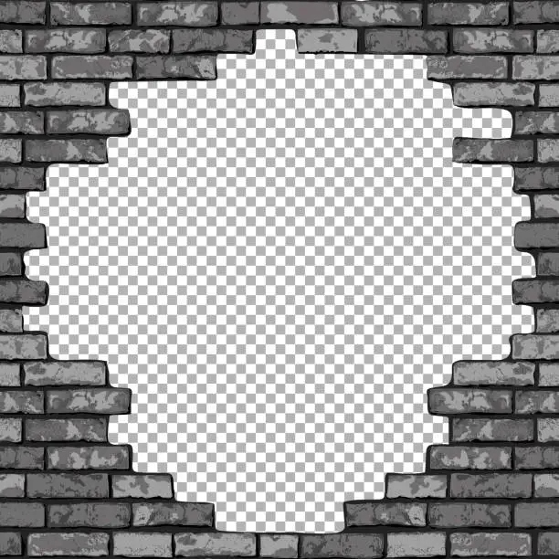 Vector illustration of Vector broken brickwall background transparent