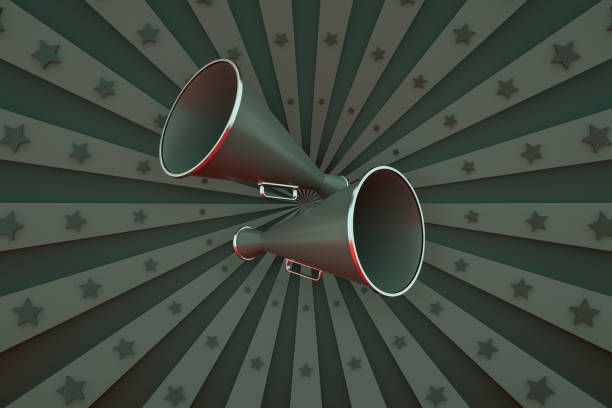 istock 3D Retro Megaphone on Retro Sunburst Background 1262169850