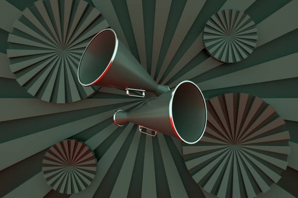 istock 3D Retro Megaphone on Retro Sunburst Background 1262171371