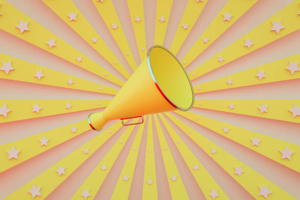 istock 3D Retro Megaphone on Retro Sunburst Background 1262172475