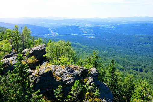 View from the summit of a mount Kleiner Falkenstein in the National park Bayerische Wald, Germany.