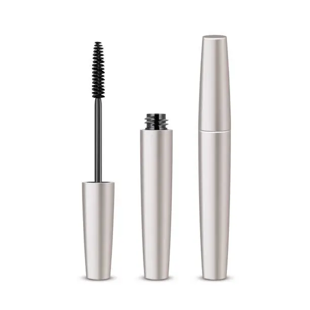 Vector illustration of Opened Closed Mascara on White Background