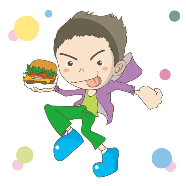 Vector illustration of The man holding hamburger in hand