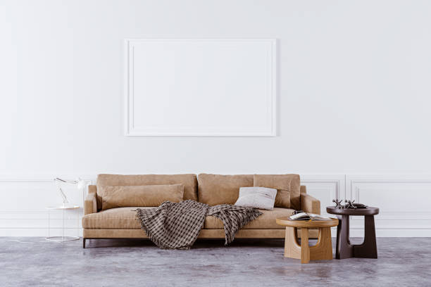 istock 3d render of beautiful clean interior with sofa and blank canvas frame 1262228306