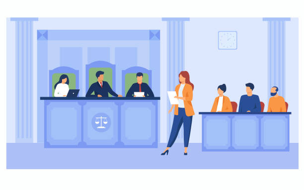 avukat mahkemede yalvarıyor - duruşma illüstrasyonlar stock illustrations