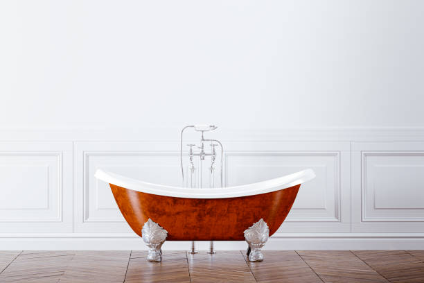 istock 3d bathroom  with bathtub and white wall 1262230407
