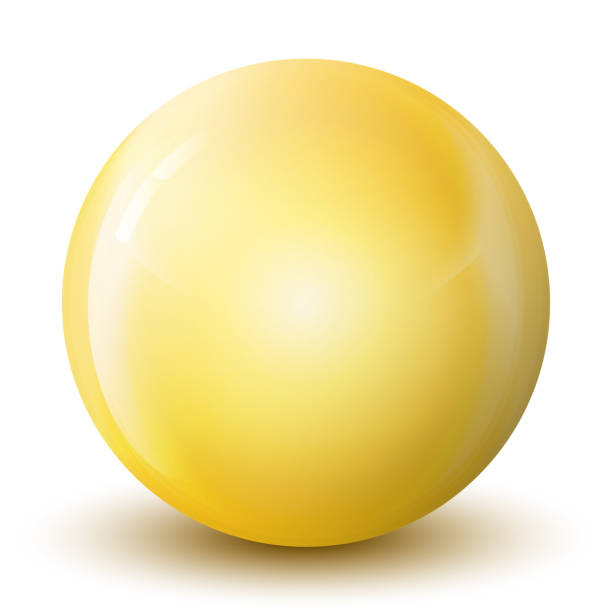 istock Glass yellow ball or precious pearl. Glossy realistic ball, 3D abstract vector illustration highlighted on a white background. Big metal bubble with shadow. 1262234225