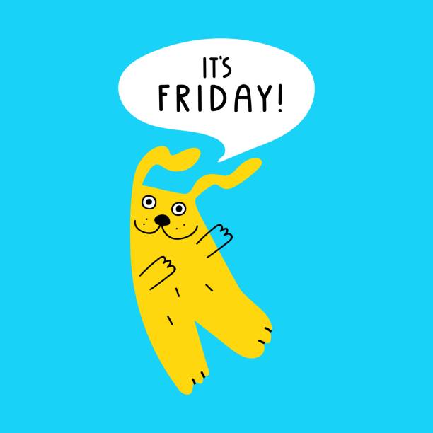 It's friday! Cute and funny dog. Hand drawn vector illustration for greeting card, t shirt, print, sticker, poster design. friday illustrations stock illustrations