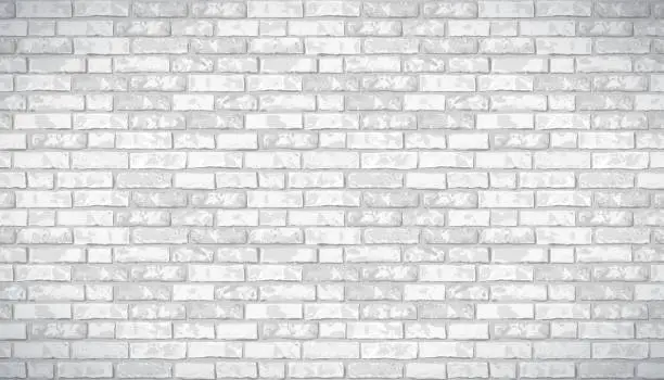 Vector illustration of Realistic Vector brick wall pattern horizontal background. Flat wall texture. White textured brickwork for print, paper, design, decor, photo background, wallpaper