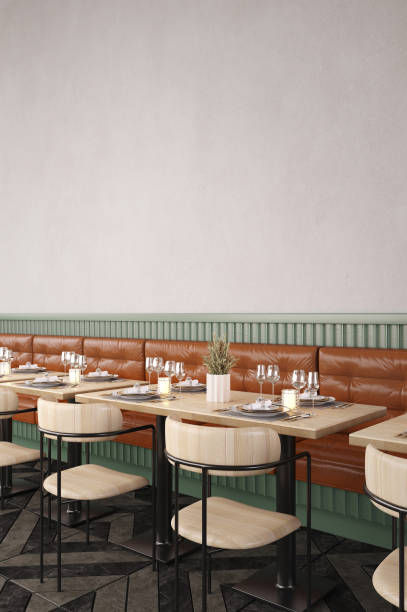 istock Restaurant interior with sofa,chairs tables and white wall background.3d rendering 1262250806