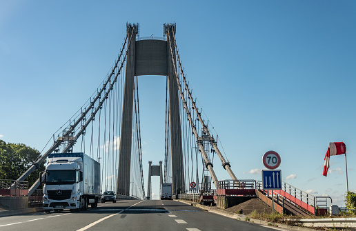 Le Havre, France. Monday 20 July 2020. Pont de Tancarville Bridge in France