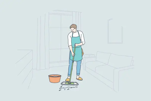 Vector illustration of Cleaning, work, occupation, home concept