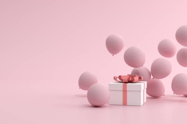 istock Mock up of gift box and balloons in minimal style. 3D rendering. 1262254064