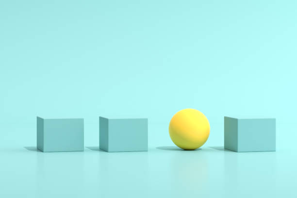 istock Mock up of yellow sphere among the cube, outstanding. 3d rendering. 1262254586