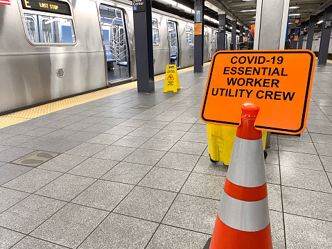 Subway cars being sterilized during coven-19 pandemic