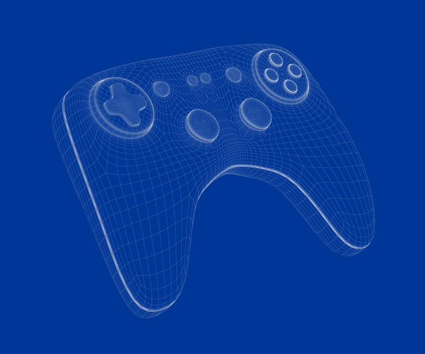 3d model of game controller 3d wire-frame model of game controller on blue background wire frame model photos stock pictures, royalty-free photos & images