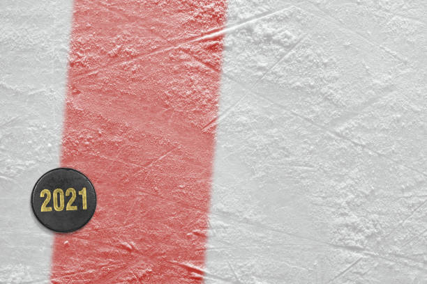 istock Ice hockey puck with red line 1262270377