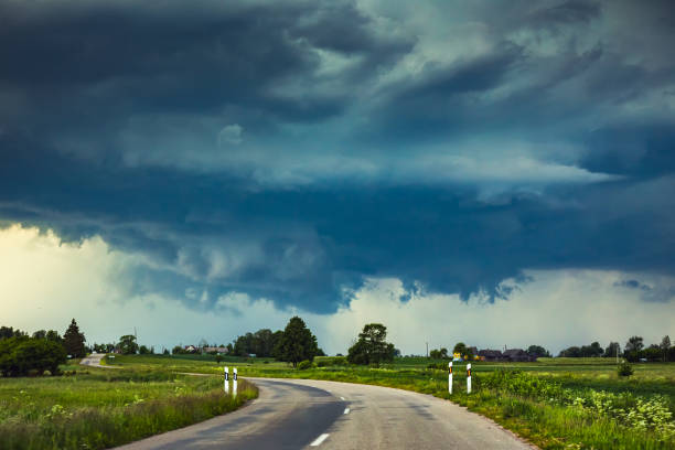 istock Severe supercell storm clouds with wall cloud and intense rain 1262271398