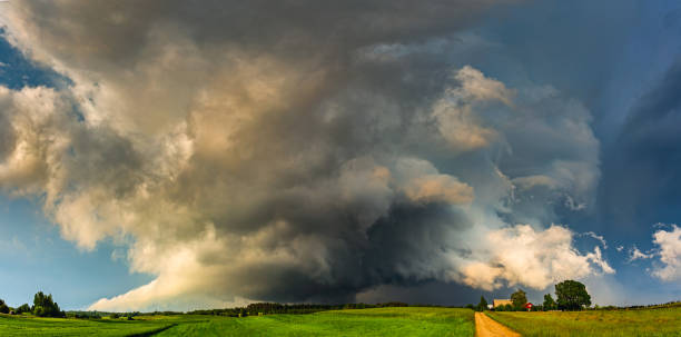 istock Severe supercell storm clouds with wall cloud and intense rain 1262271415