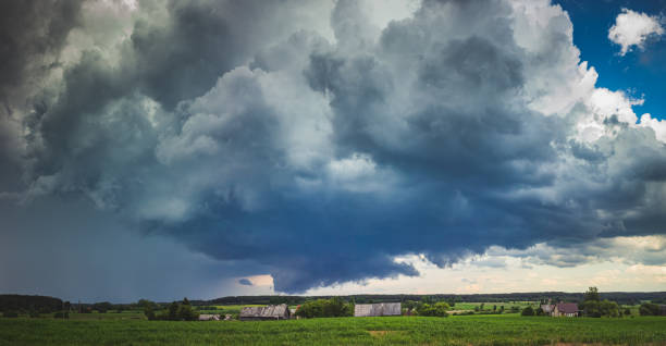 istock Severe supercell storm clouds with wall cloud and intense rain 1262271436