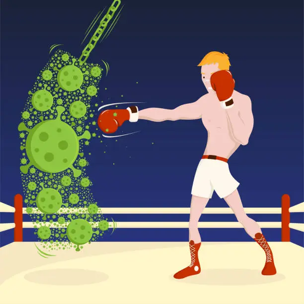 Vector illustration of Boxer fighting virus