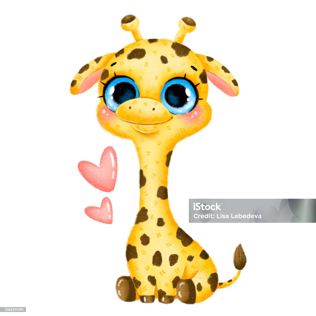 Illustration Of A Cute Cartoon Baby Giraffe With Big Eyes Stock  Illustration - Download Image Now - iStock