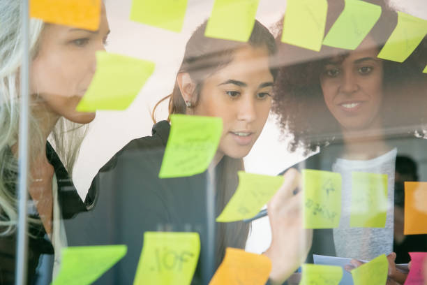 istock Confident businesswomen writing notes on stickers 1262275713