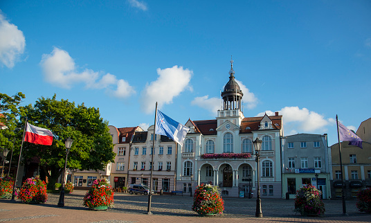 Wejherowo, Pomeranian Voivodeship / Poland - July 26, 2018: Market Square with the Town Hall