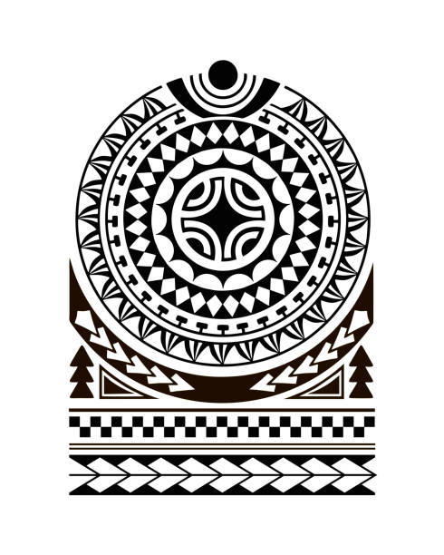 Tattoo sketch maori style for shoulder Tattoo sketch maori style for shoulder with sun symbol swastika. polynesian leg tattoos stock illustrations