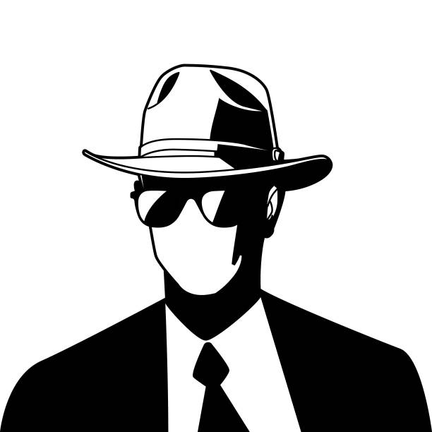 Spy Vector Vector Illustration of a Man Wearing Fedora and Dark Sunglasses mob boss stock illustrations