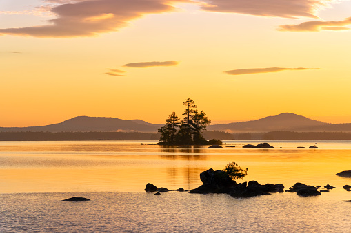 Peaceful Lake Millinocket in Maine, at Sunrise